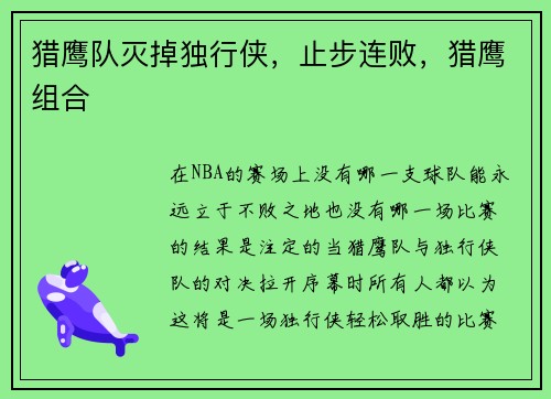 猎鹰队灭掉独行侠，止步连败，猎鹰组合