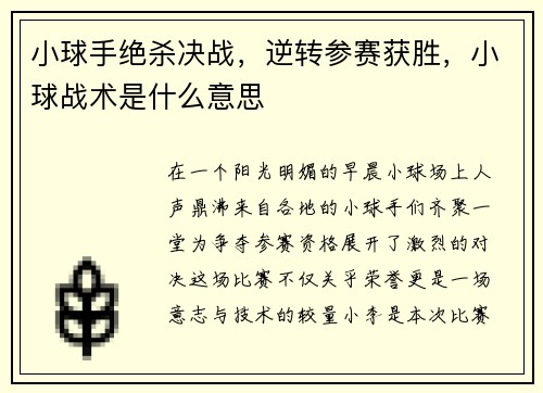 小球手绝杀决战，逆转参赛获胜，小球战术是什么意思