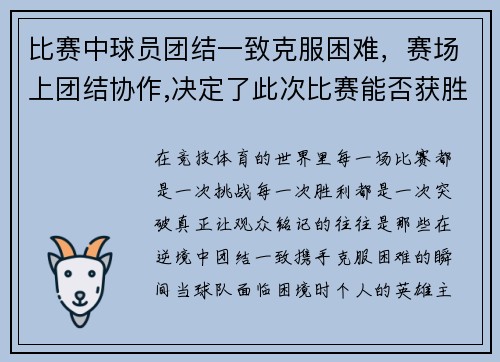 比赛中球员团结一致克服困难，赛场上团结协作,决定了此次比赛能否获胜