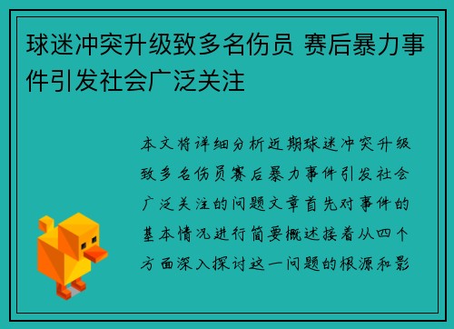 球迷冲突升级致多名伤员 赛后暴力事件引发社会广泛关注